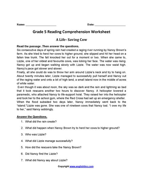 Reading Worksheets Fifth Grade Reading Worksheets Artofit