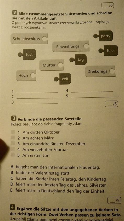Familien In Deutschland Sprawdzian Klasa 7 - 2 z podanych wyrazów utwórz rzeczowniki złożone i zapisz je wraz z