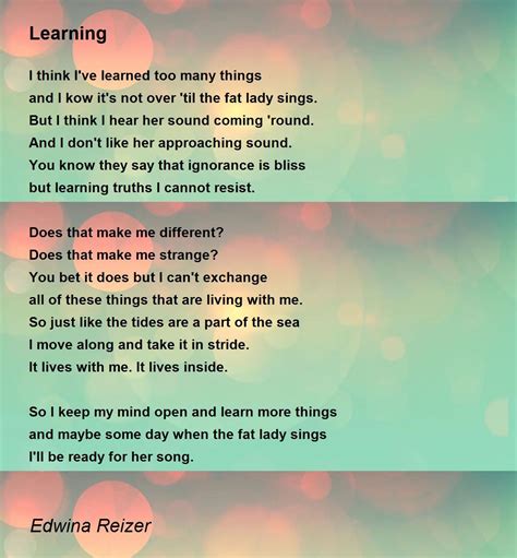 Learning Poem By Edwina Reizer Poem Hunter