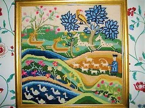 Vintage Crewel Needlepoint Embroidery Pattern Spring Meadows Etsy