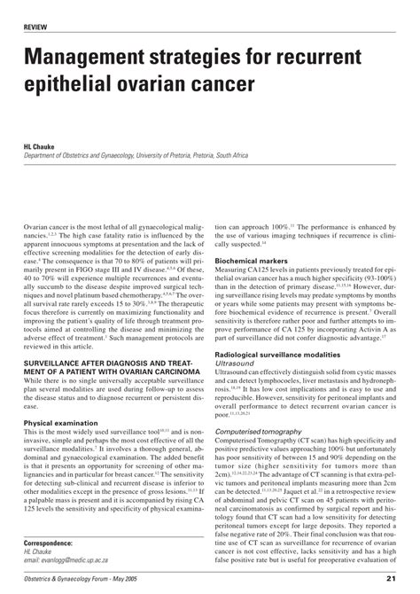 Pdf Management Of Recurrent Ovarian Cancer