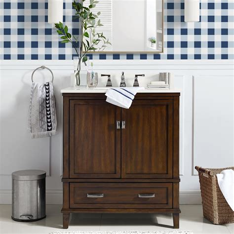 Dhp Otum 30 Inch Bathroom Vanity With Sink Dark Walnut Wood