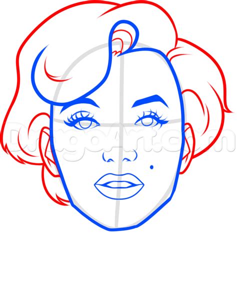 A Drawing Of A Womans Face In Blue And Red With The Words How To Draw