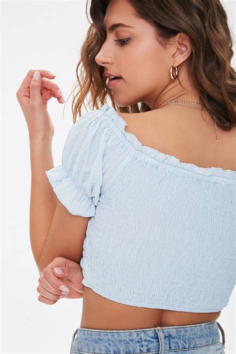 Ruched Puff Sleeve Crop Top Forever 21 Crop Tops Forever21 Tops