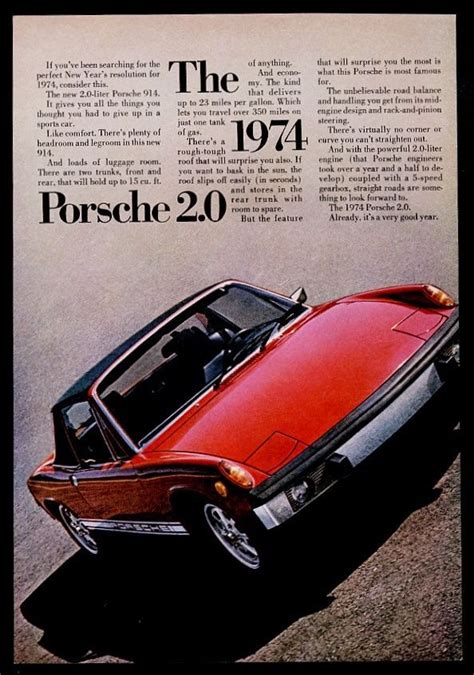1974 Porsche 914 20 Red Car Photo Vintage Print Adcar Adsporsche Ads