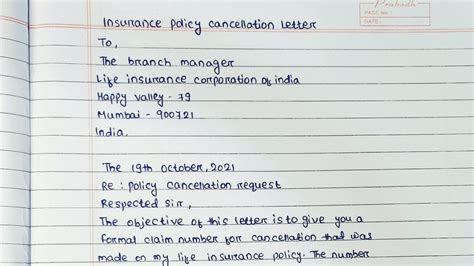 How To Write An Insurance Cancellation Letter Policy Cancellation