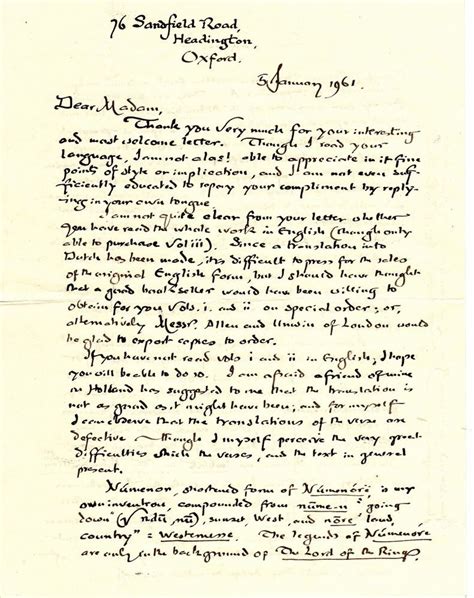Jrr Tolkien Rare Hand Written Letter By Tolkien Lettering