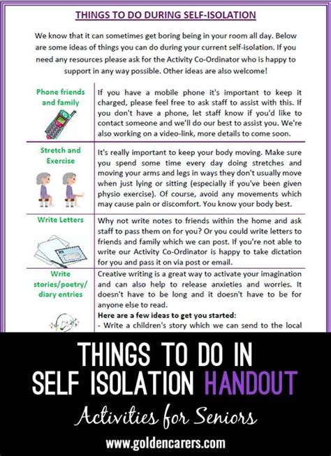 Handout Thing To Do In Self Isolation As Im Sure Many Of You Are