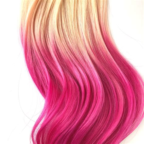 Hot Pink Clip In Hair Extensions 18 With Blonde Ombre Etsy