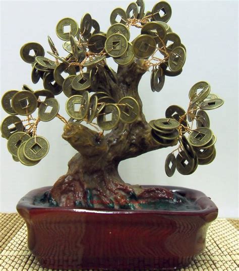 Lapis lazuli money tree feng shui bonsai golden wire 10 inch. 8" Feng Shui Lucky Chinese Bonsai Coin Money Tree NEW | eBay