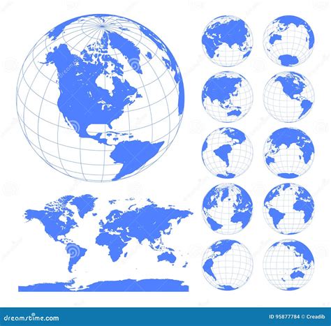 Globi Che Mostrano Terra Con Tutti I Continenti Vettore Del Globo Del