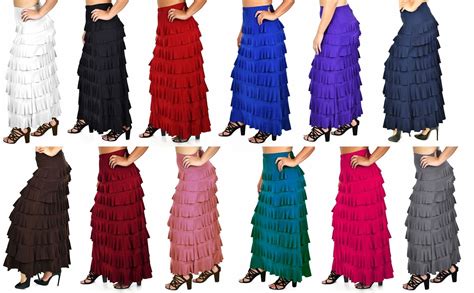 Dare2bstylish Women Waterfall 8 Tiered Boho Layered Maxi Skirt Reg And Plus Size Ebay