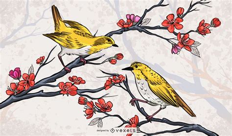 Beautiful Chinese Birds Illustration Vector Download
