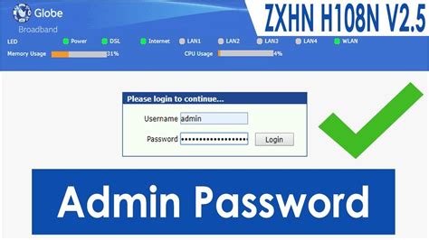 The majority of zte routers have a default username of admin, a default password of admin, and the default ip address of 192.168.1. Access Globe Broaband ZTE ZXHN H108N V2.5 using Default ...