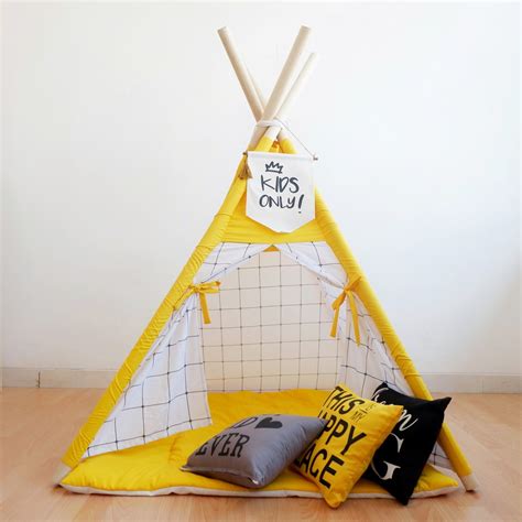 Teepee tent (tenda anak) - Yellow white square (tenda anak/mainan anak