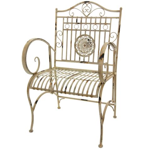 Oriental Furniture Rustic Wrought Iron Garden Chair Distressed White