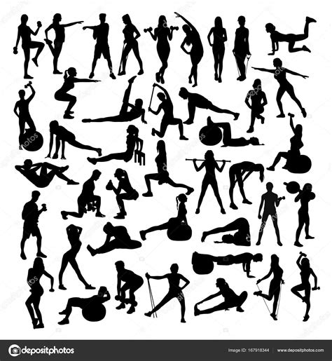 Woman Sport Fitness Gym Activity Silhouettes Art Vector Design — Stock