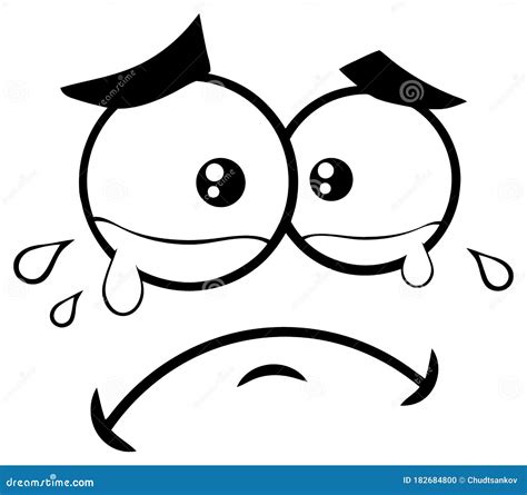 Black And White Crying Cartoon Funny Face With Tears And Expression
