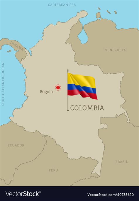 Highly Detailed Map Of Colombia With National Flag