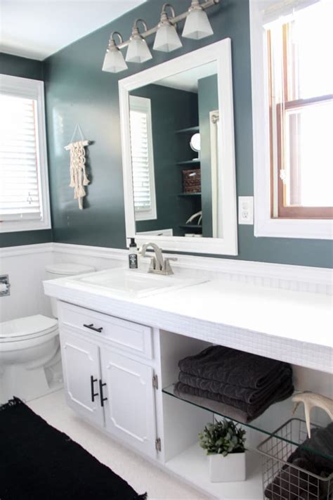 How To Paint Tile Countertops And Our Modern Bathroom Reveal Bright