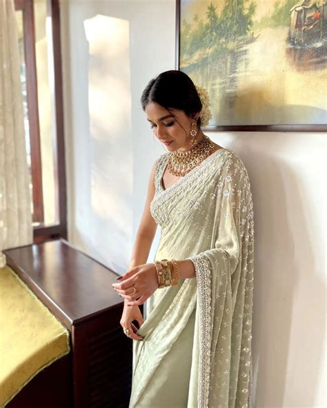 Keerthy Suresh Celebrated Tamil New Year Wearing An Embroidered Saree