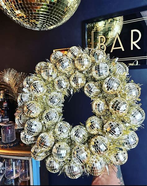 Gold Disco Mirror Ball Wreath Party Wedding Decoration Wall Art Etsy