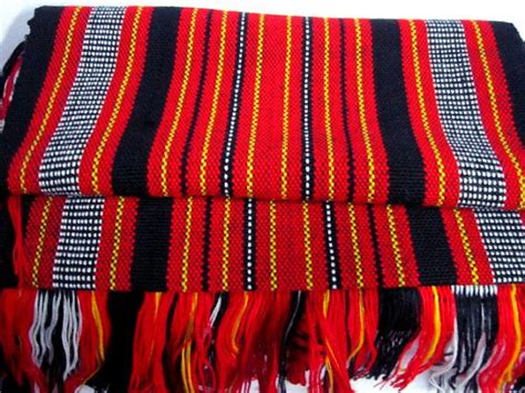 Vivid Red Black White Yellow Stripe Tribal Fabric Filipino Textile