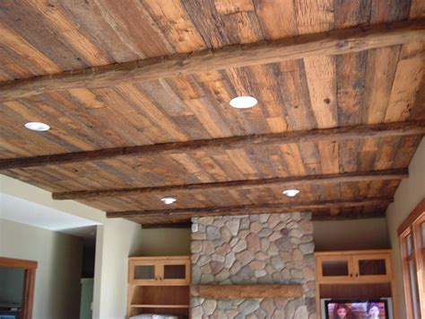 Reclaimed Wood Ceiling In 2024 Rustic Ceiling Wooden Ceiling Design