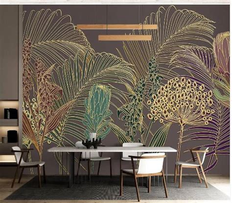 Luxury Hand Painted Tropical Palm Leaves Wallpaper Wall Mural Etsy