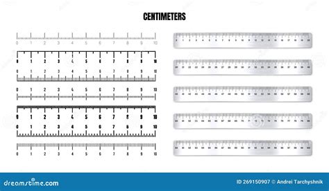 Realistic Metal Rulers With Black Centimeter Scale For Measuring Length