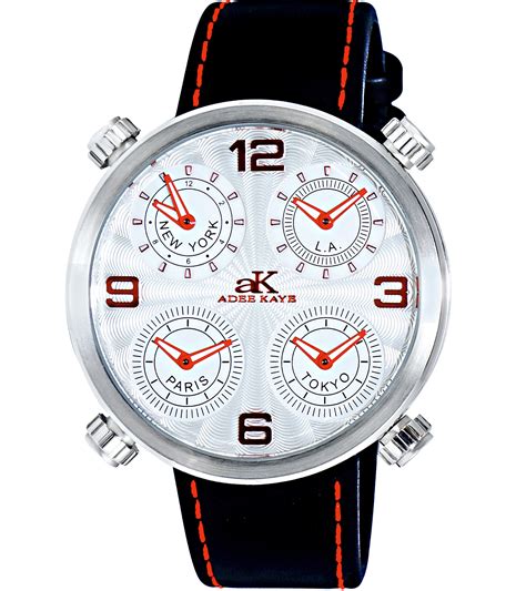 Adee Kaye Ak2275 Msv Mens Watch 4 Time Zones Red Accents Silver Tone Case Reloj Hora Reloj