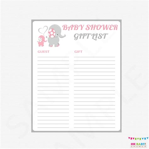 Create your own custom baby shower invitation in minutes. Pink and Gray Baby Shower Gift List Elephant Baby Shower Gift