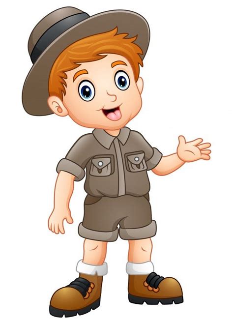Boy Explorer Waving Cartoon Kids Safari Kids Scout