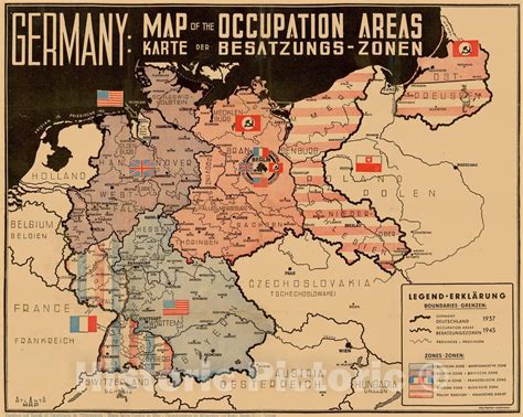 Historic Map Germany Map Of The Occupation Areasmap Depicts German