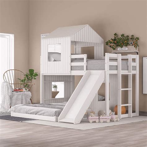 White Twin Loft Bed With Slide And Roof Perfect Australia Ubuy