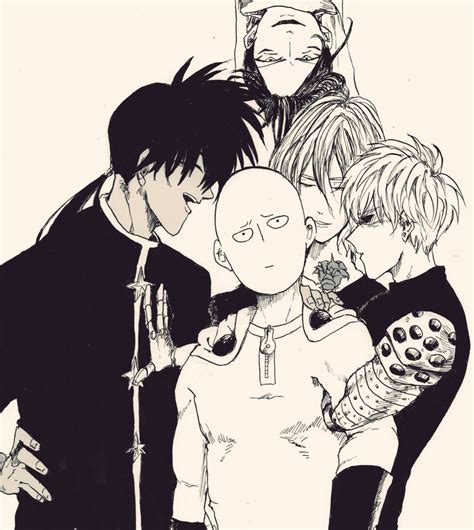 Some Anime Characters Are Standing Together In Black And White
