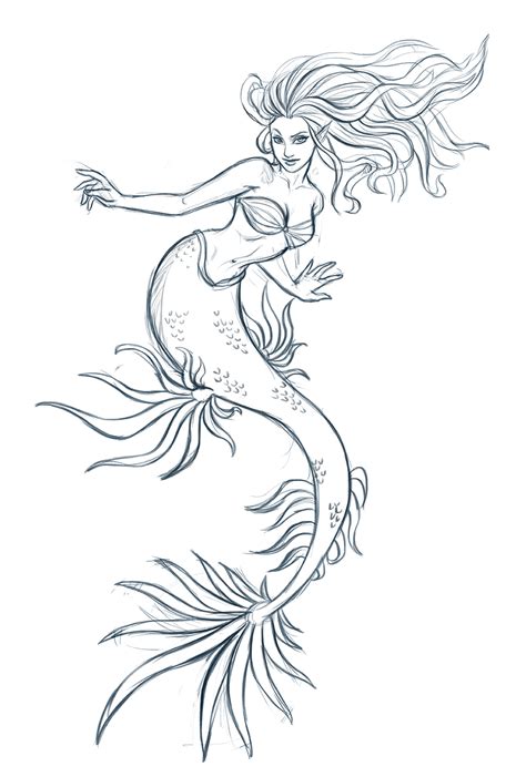 Mermaid Drawing Outline At Explore Collection Of