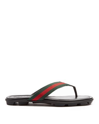 Gucci Leather Titan Web Striped Flip Flops In Black For Men Lyst