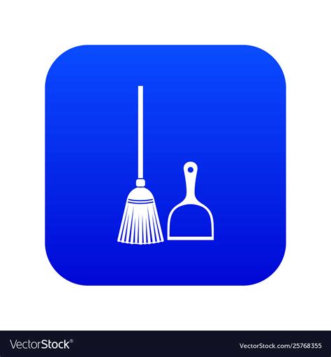 Broom And Dustpan Icon Digital Blue Royalty Free Vector