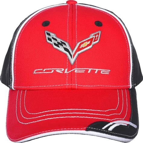 Jh Design Group Mens Chevy Corvette C7 Logo Cap Adjustable Red And Black