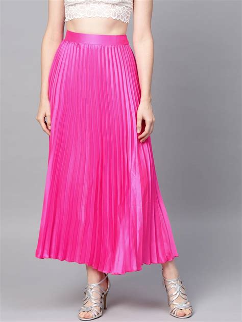 Pink Satin Pleated Maxi Skirt Sassafras 3155979