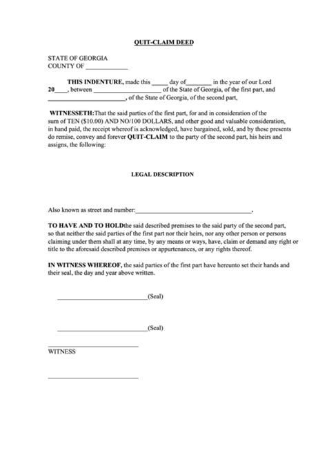 Top 5 Quit Claim Deed Form Georgia Templates Free To Download In Pdf Format