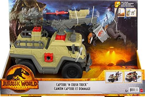 Jurassic World Dominion Capture And Crush Truck With Velociraptor Vehicle Toy With Tranq Shooter