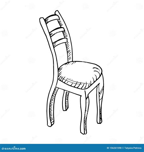 Chair Simple Doodle Illustration Single Wooden Chair Isolated On