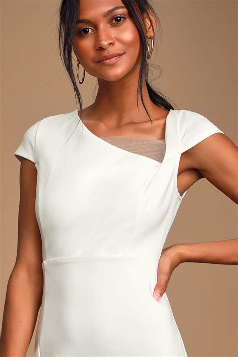 Chic White Dress Bodycon Dress Short Sleeve Dress Dress Lulus