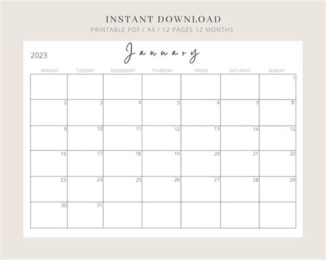 Printable Calendar 2023 Monthly Planner 2023 Monthly Etsy New Zealand