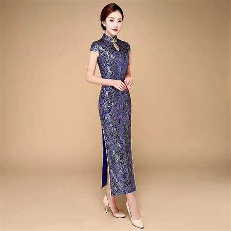 Blue Traditional Chinese Clothing For Women Oriental Evening Dress