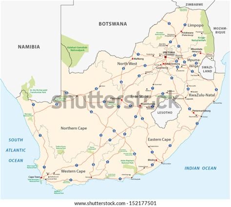South Africa Road Map Stock Vector Royalty Free 152177501