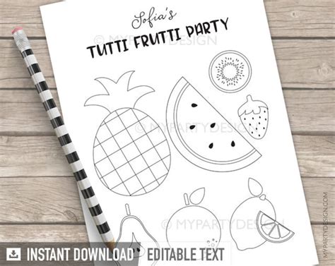 Twotti Frutti Party Coloring Page Tutti Frutti Printable Etsy
