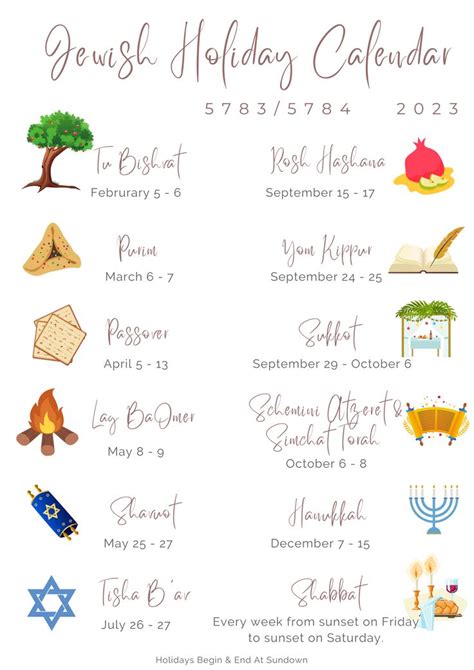 Jewish Holiday Calendars For Both 2023 And 2024 Hebrew Calendar 5783
